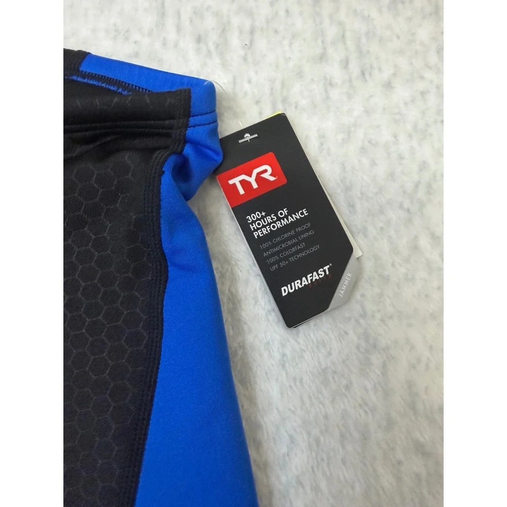 TYR Mens Durafast Elite Jammer Swimsuit Black Blue Honeycomb Size 32 NEW‎